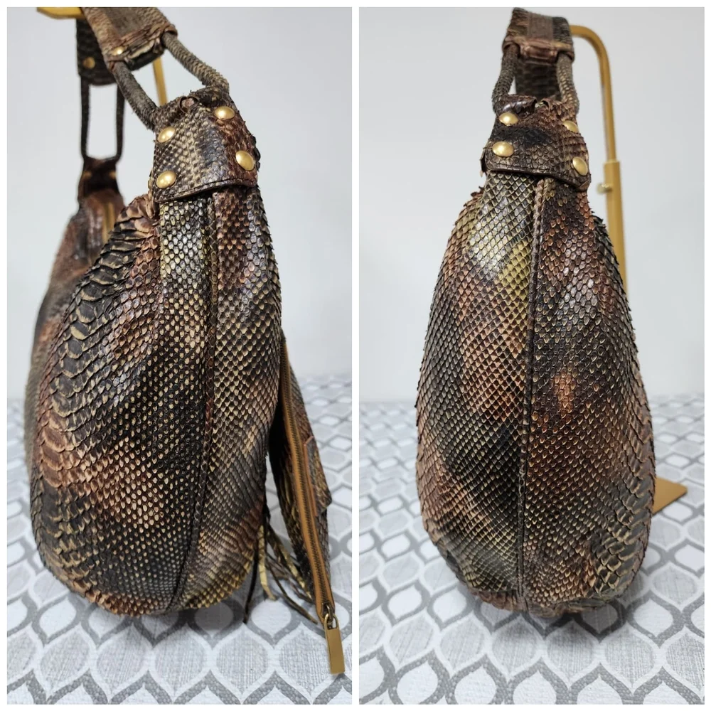 Salvatore Ferragamo Large Python Leather Hobo Bag Brown
